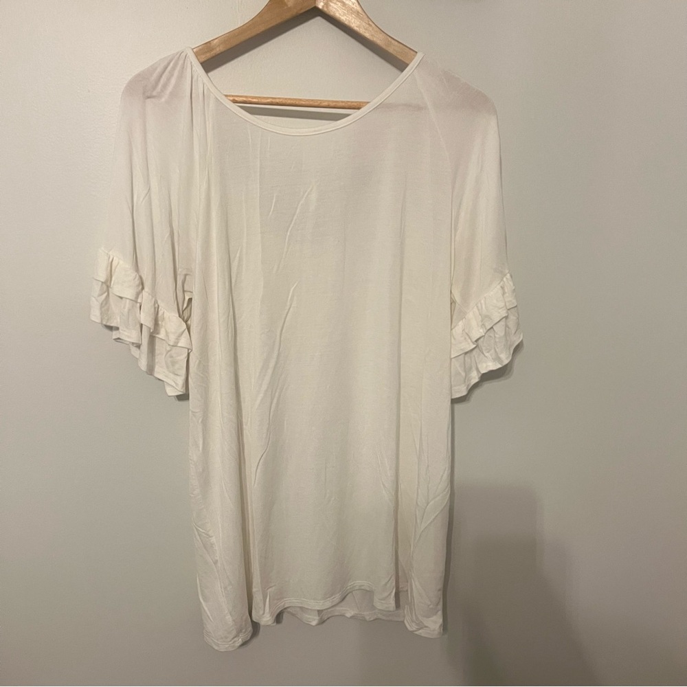 Cezanne White Ruffle Sleeve Tunic Top Plus Size 2XL Tie Back Boho Casual